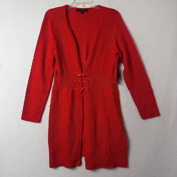 Fever cardigan sz L orange Cable Knit Toggle Buttons sweater long line NEW - Picture 1 of 7